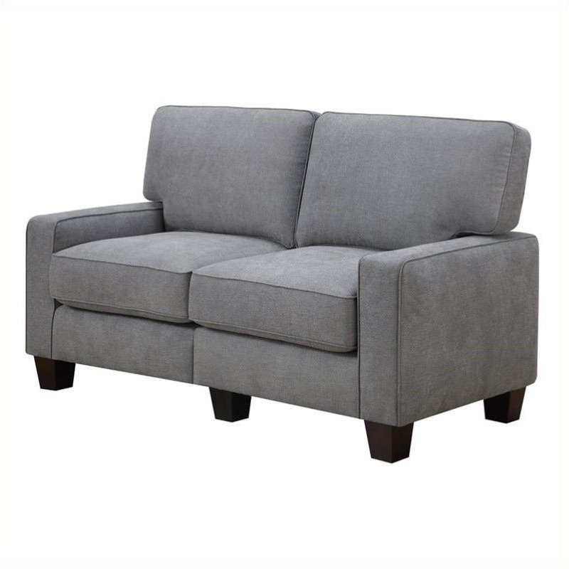 Pemberly Row Modern Linen Fabric Loveseat with 2 Pillows in Glacial Gray