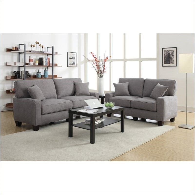 Pemberly Row Modern Linen Fabric Loveseat with 2 Pillows in Glacial Gray