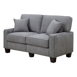 Pemberly Row Modern Linen Fabric Loveseat with 2 Pillows in Glacial Gray