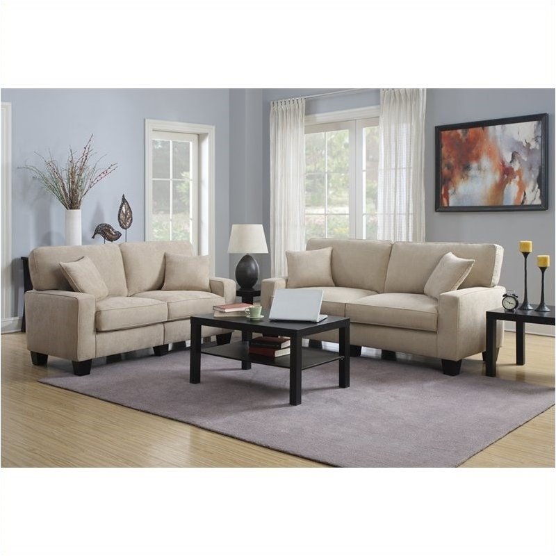 Pemberly Row Contemporary Fabric Upholstered Sofa in Silica Sand Beige