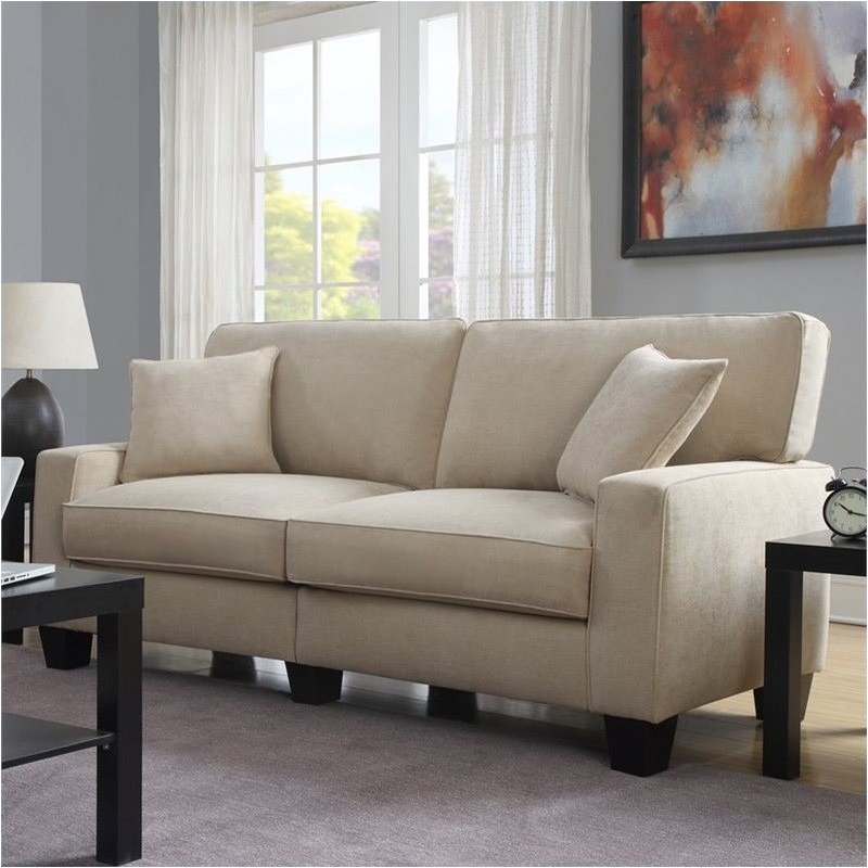 Pemberly Row Contemporary Fabric Upholstered Sofa in Silica Sand Beige