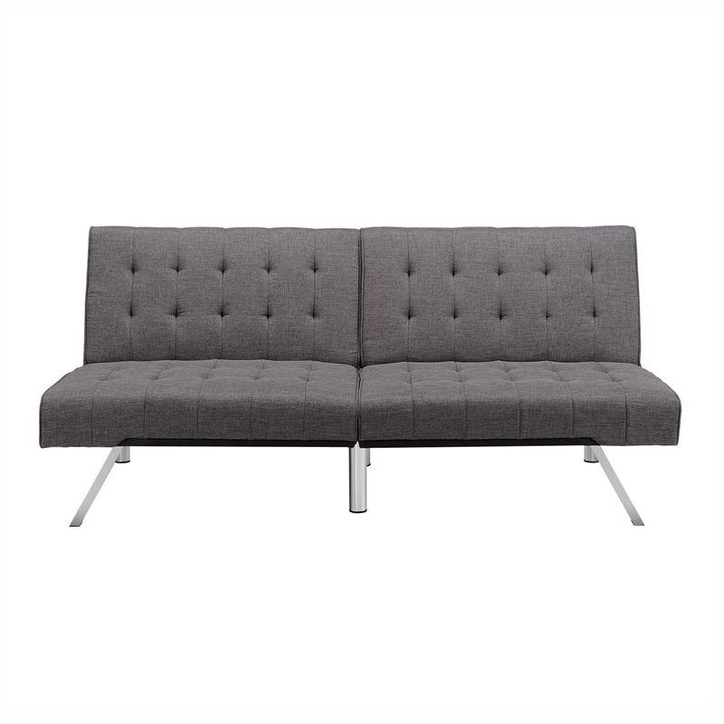 Pemberly Row Linen Convertible Futon Sofa in Gray
