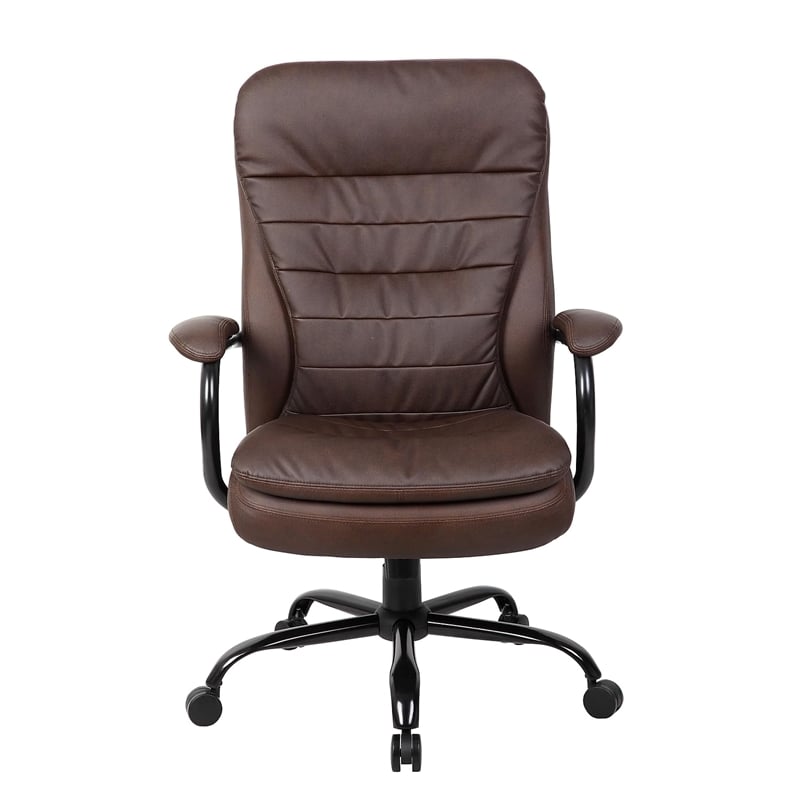 Pemberly Row Faux Leather Seat Height Adjustment Office Chair in Bomber Brown