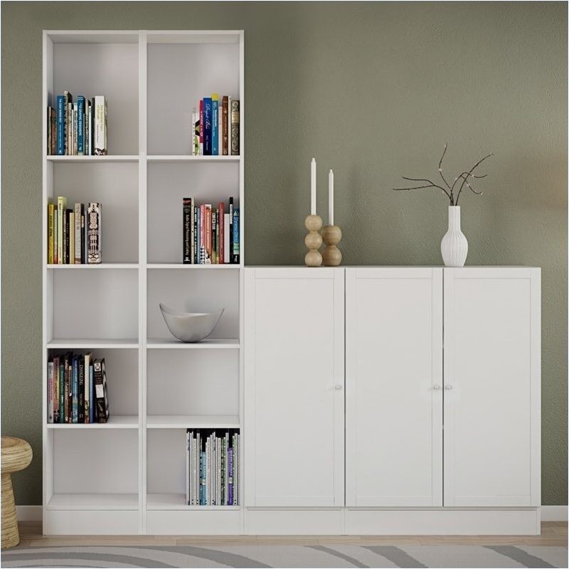 Pemberly Row Tall Narrow 5 Shelf Bookcase in White