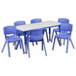 Pemberly Row Plastic Activity Table Set with 6 School Stacking Chairs in Blue