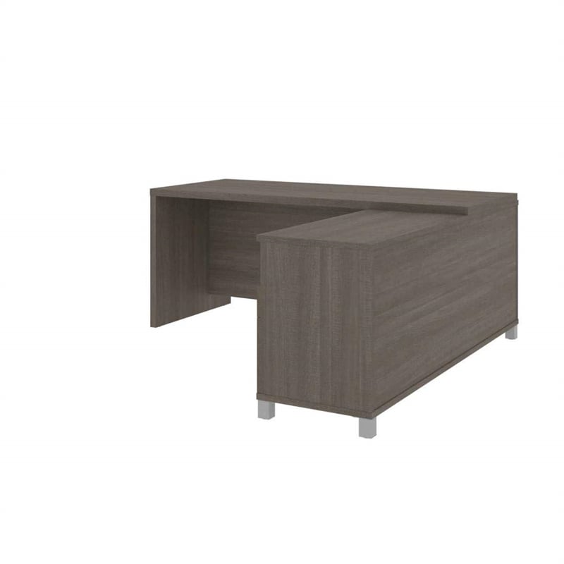 Pemberly Row Modern 2-Shelf Durable Wood L Shaped Desk in Bark Gray