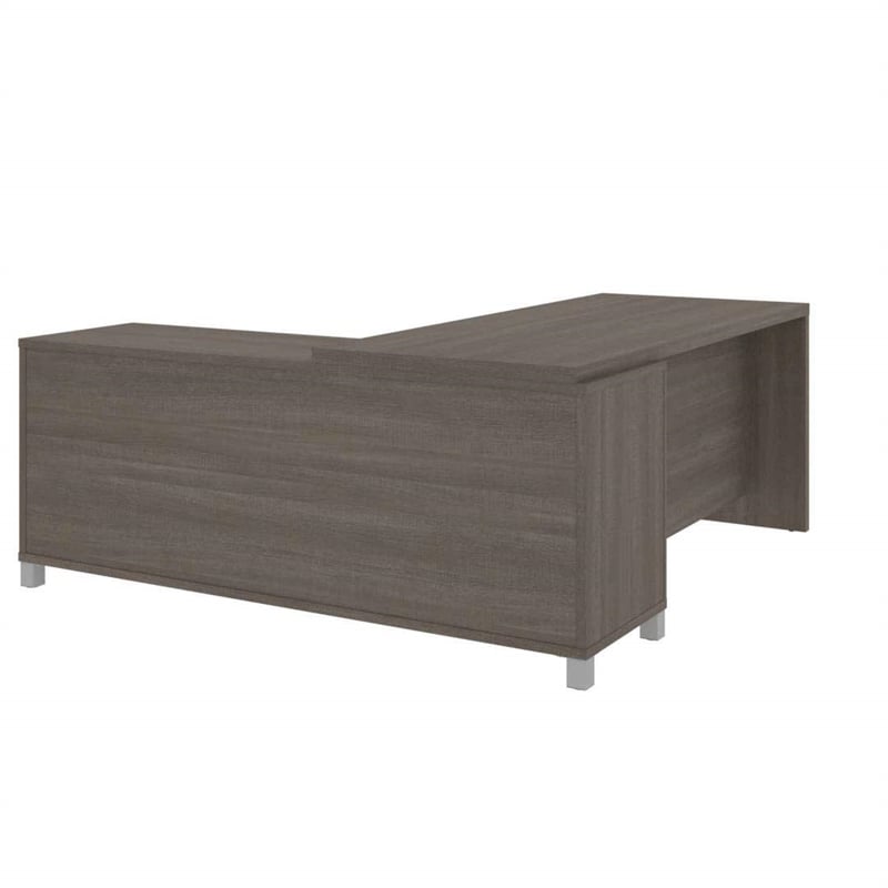 Pemberly Row Modern 2-Shelf Durable Wood L Shaped Desk in Bark Gray