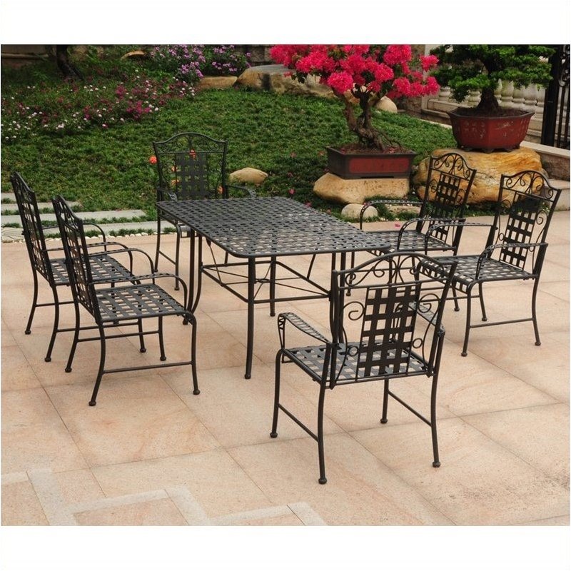 Pemberly Row 7 Piece Metal Patio Dining Set in Black