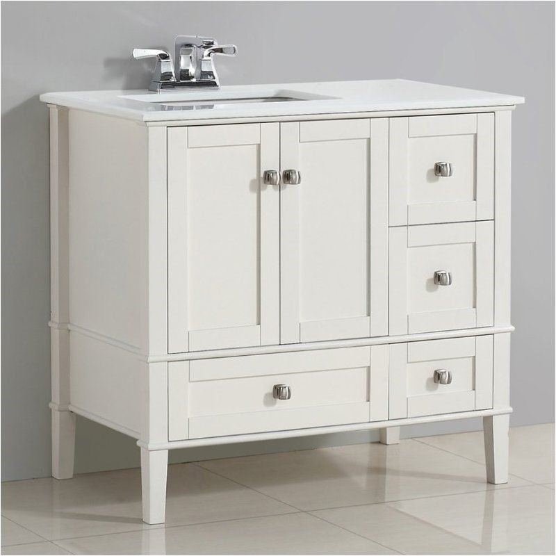 Pemberly Row 36 Left Offset Bath Vanity In Soft White