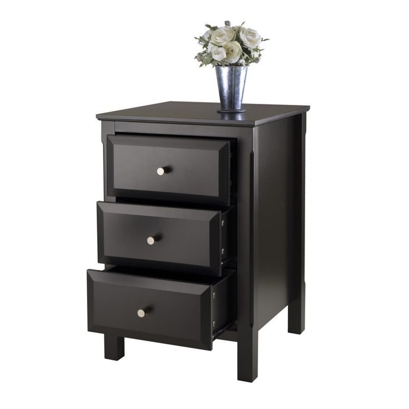 Pemberly Row Transitional Wood Accent Table with 3-Drawer in Black