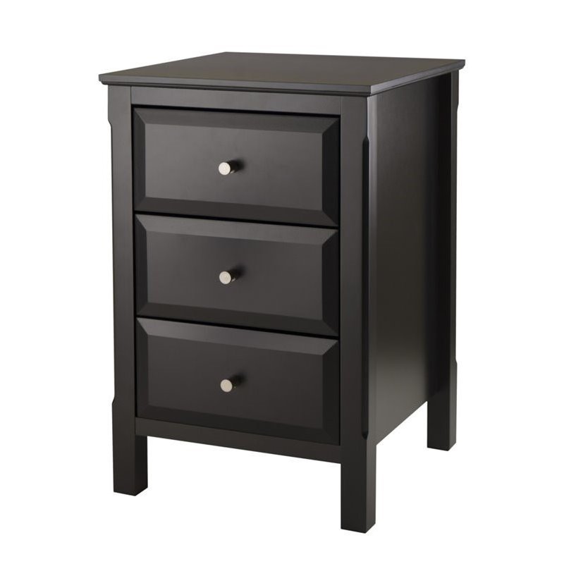 Pemberly Row Transitional Wood Accent Table with 3-Drawer in Black