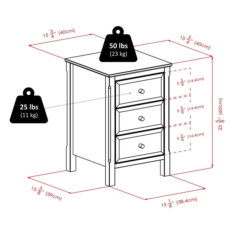 Pemberly Row Transitional Wood Accent Table with 3-Drawer in Black