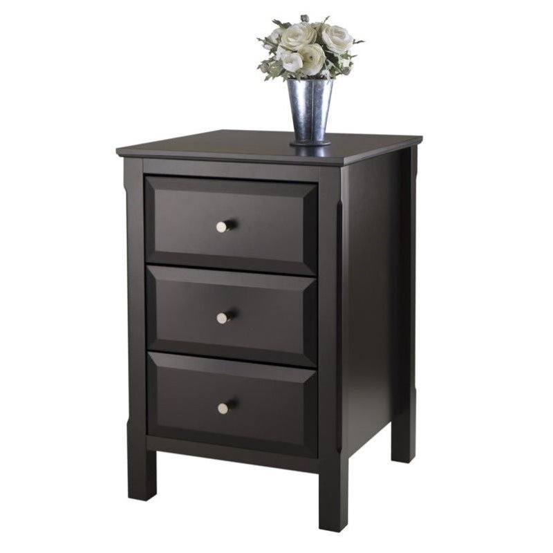 Pemberly Row Transitional Wood Accent Table with 3-Drawer in Black