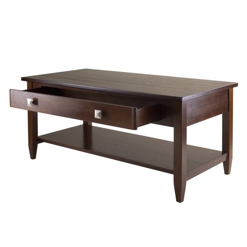 Pemberly Row Transitional Solid Wood Coffee Table with Tapered Leg in Walnut