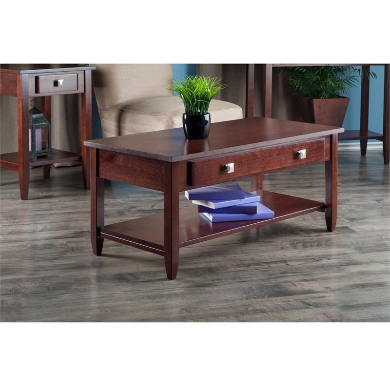 Pemberly Row Transitional Solid Wood Coffee Table with Tapered Leg in Walnut