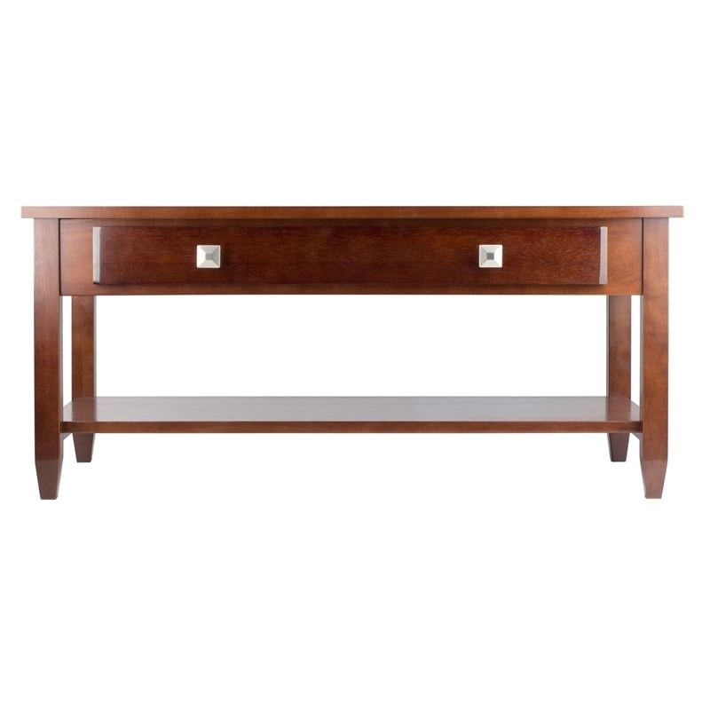 Pemberly Row Transitional Solid Wood Coffee Table with Tapered Leg in Walnut