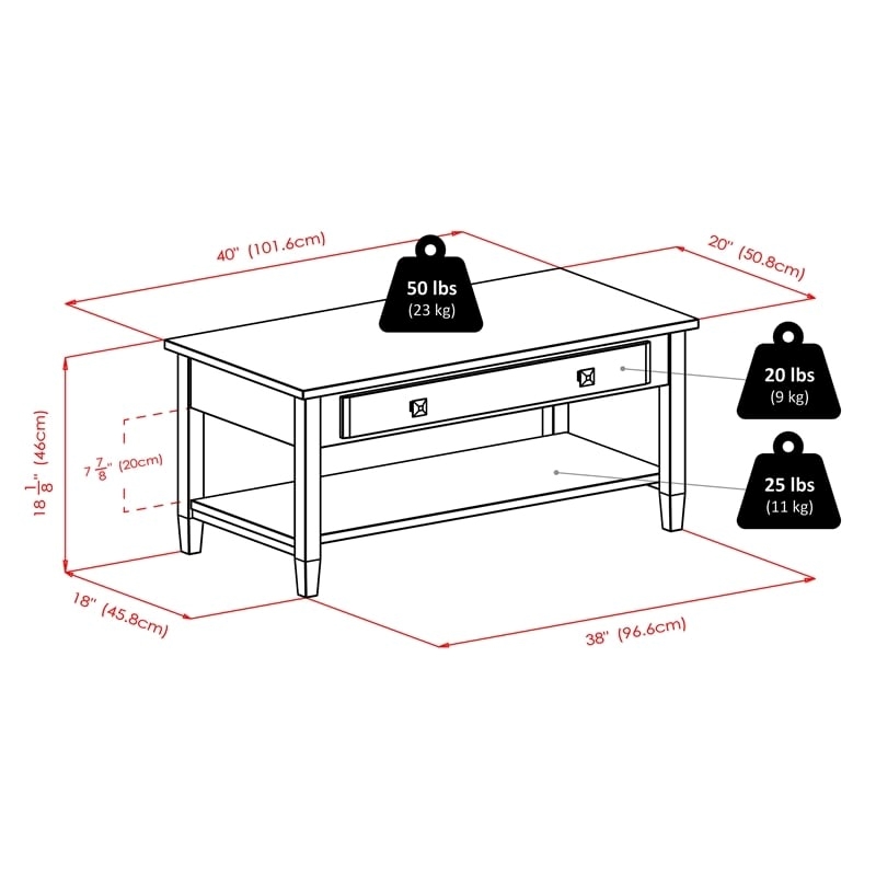 Pemberly Row Transitional Solid Wood Coffee Table with Tapered Leg in Walnut