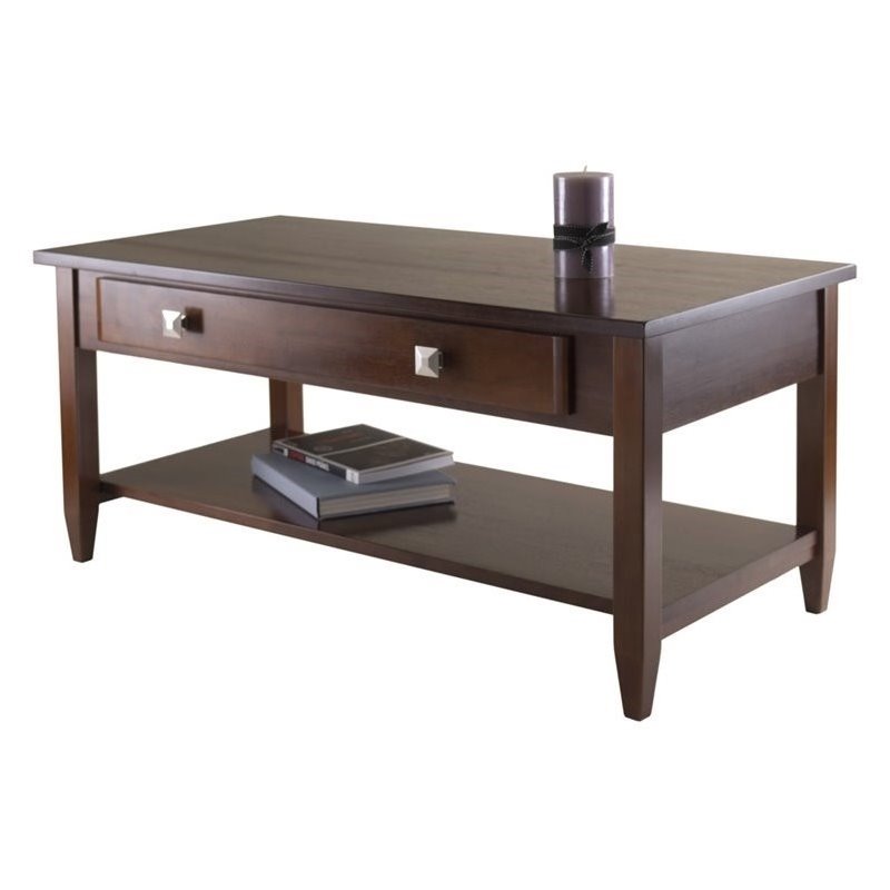Pemberly Row Transitional Solid Wood Coffee Table with Tapered Leg in Walnut