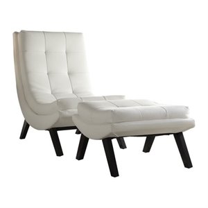 pemberly row faux leather lounge chair and ottoman set in white