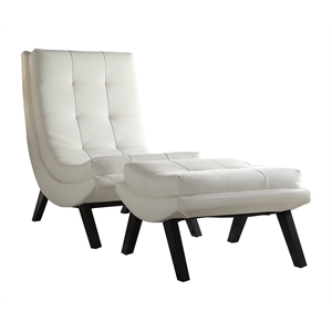 Pemberly Row Faux leather Lounge Chair and Ottoman Set in White