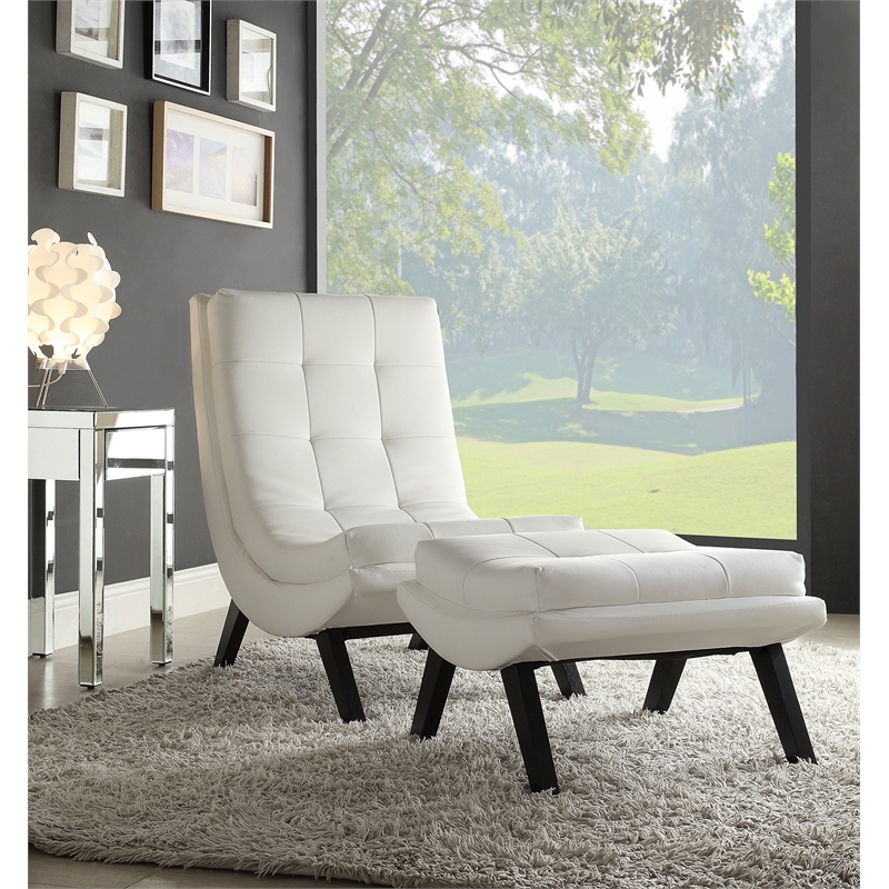 Pemberly Row Faux leather Lounge Chair and Ottoman Set in White