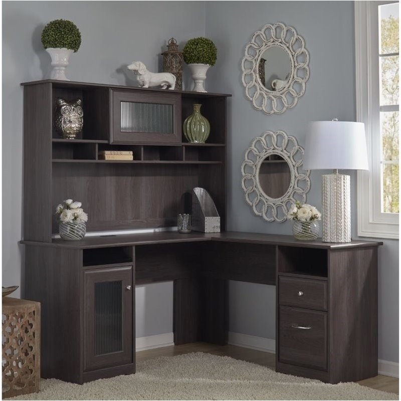 Pemberly Row 60" LShape Desk with Hutch in Heather Gray Cymax Business