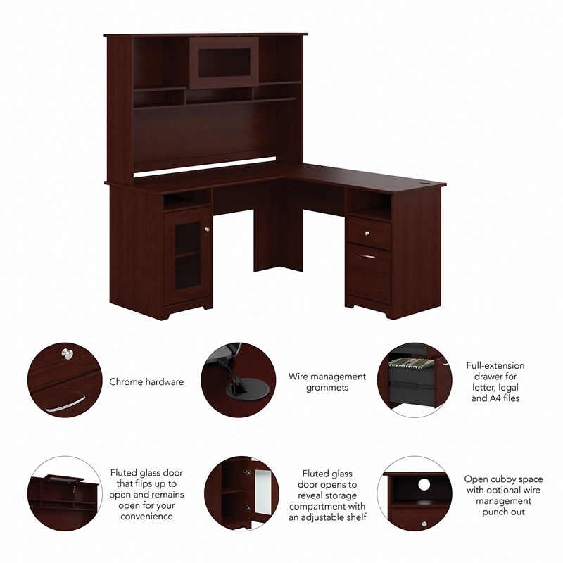 Pemberly Row Transitional Engineered Wood L-Computer Desk with Hutch in Cherry