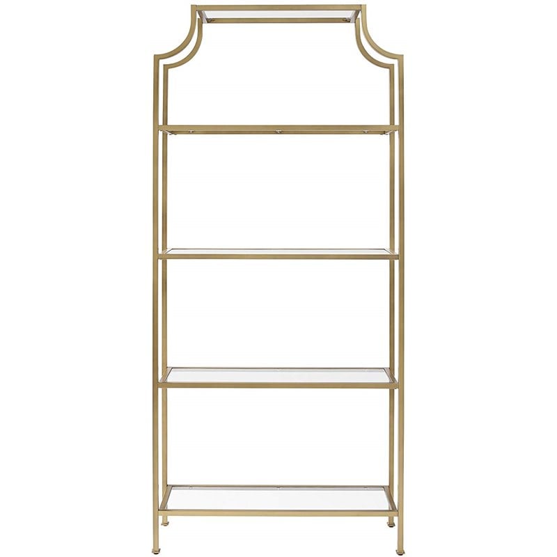 Pemberly Row Glass Bookcase in Antique Gold