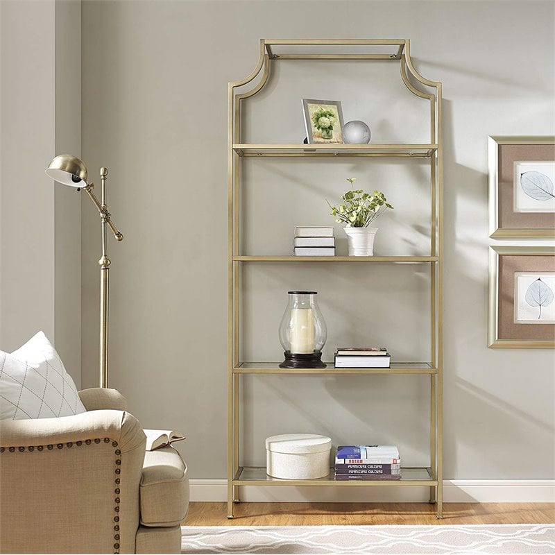 Pemberly Row Glass Bookcase in Antique Gold