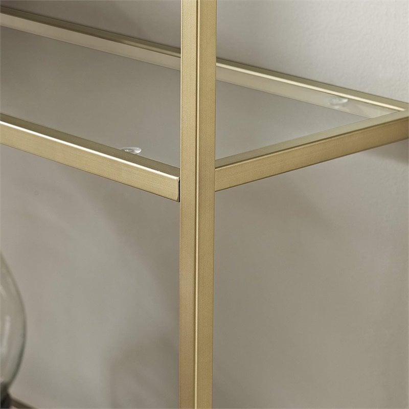 Pemberly Row Glass Bookcase in Antique Gold