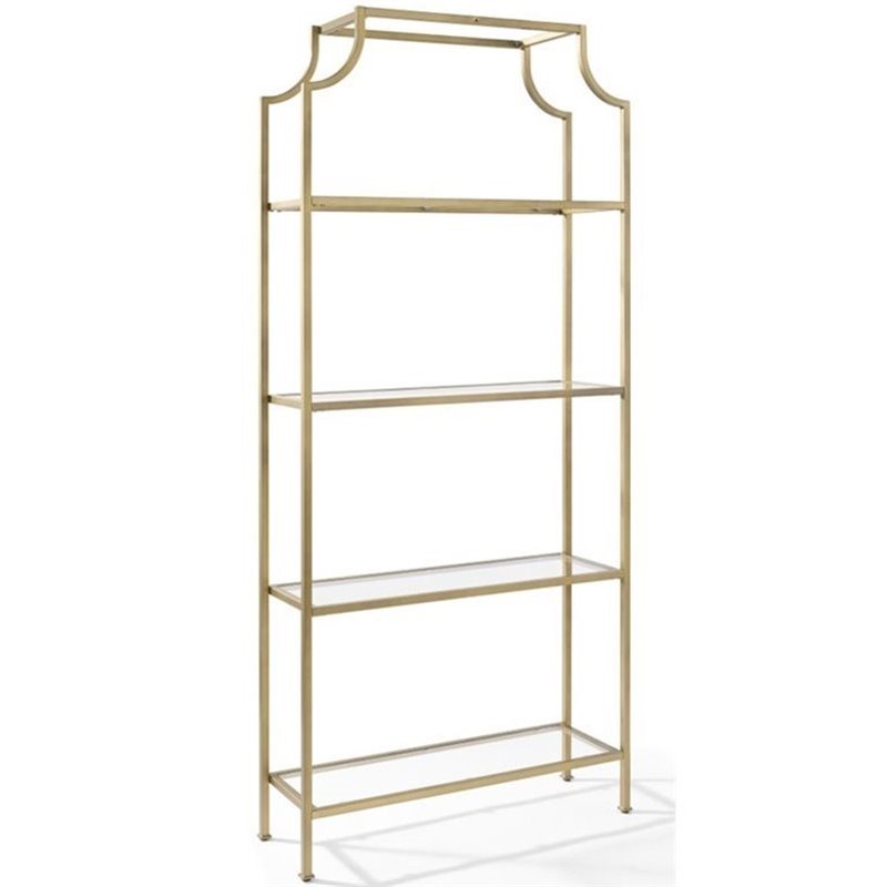 Pemberly Row Glass Bookcase in Antique Gold