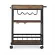 Pemberly Row Wood Rolling Bar Cart with Wine and Glass Rack in Black