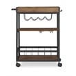 Pemberly Row Wood Rolling Bar Cart with Wine and Glass Rack in Black