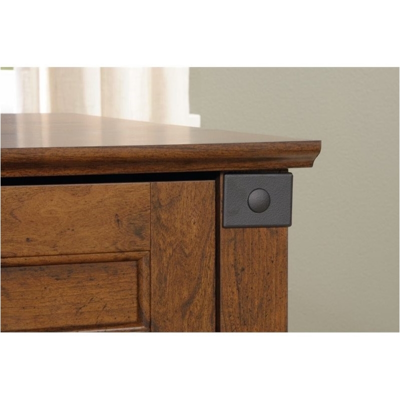 Pemberly Row Contemporary Wood L Shaped Computer Desk in Washington Cherry