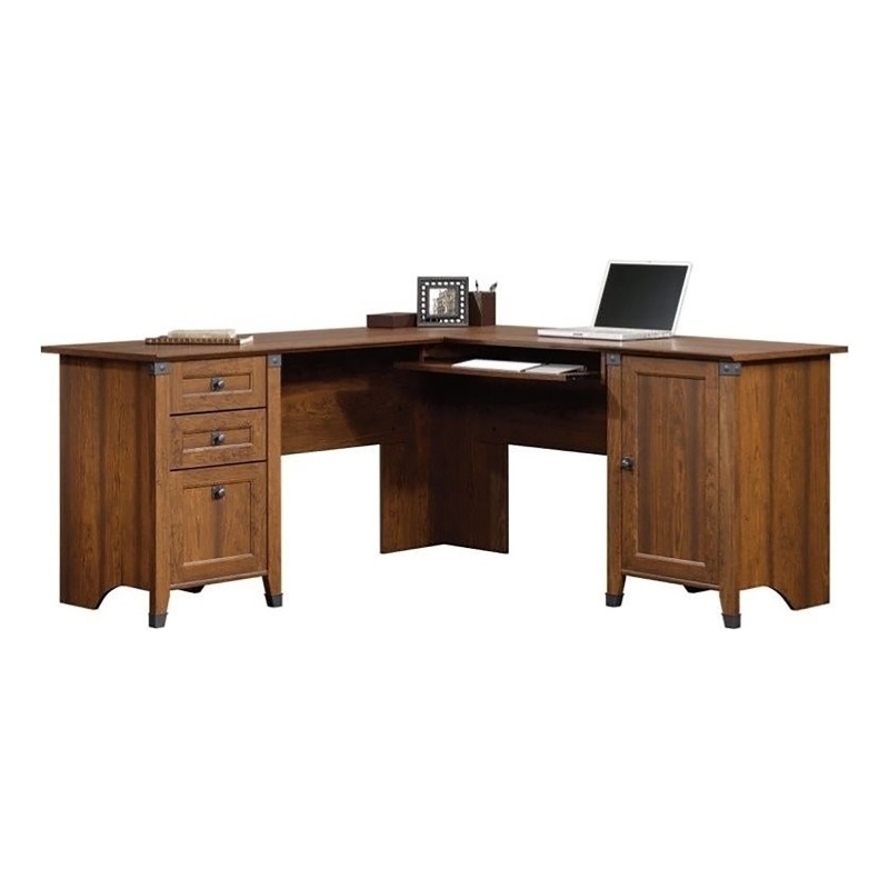 Pemberly Row Contemporary Wood L Shaped Computer Desk in Washington Cherry