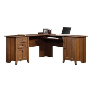 Pemberly Row Contemporary Wood L Shaped Computer Desk in Washington Cherry