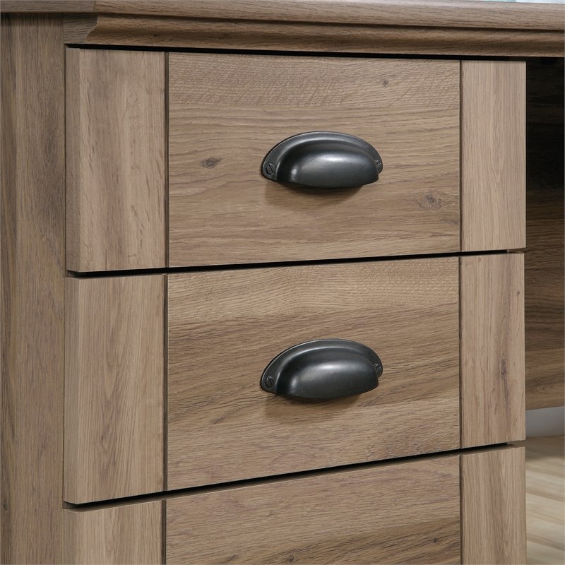 Pemberly Row L-Shaped Contemporary Engineered Wood Computer Desk in Salt Oak