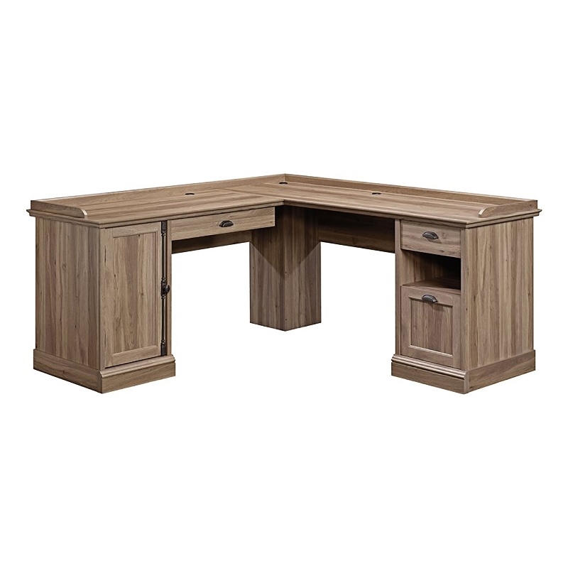 Pemberly Row Contemporary Wood L-Shaped Computer Desk in Salt Oak