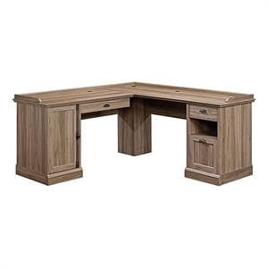 Pemberly Row Contemporary Wood L-Shaped Computer Desk in Salt Oak