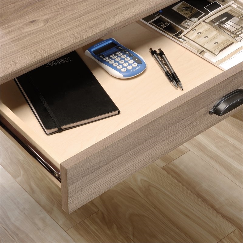 Pemberly Row Contemporary Wood L-Shaped Computer Desk in Salt Oak