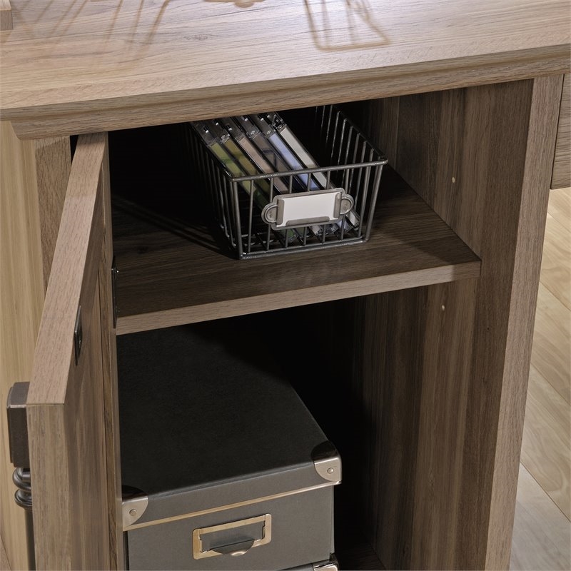 Pemberly Row Contemporary Wood L-Shaped Computer Desk in Salt Oak