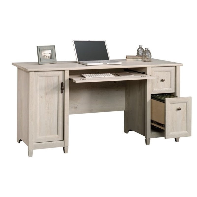 Pemberly Row Contemporary Wood Computer Desk in Chalked Chestnut