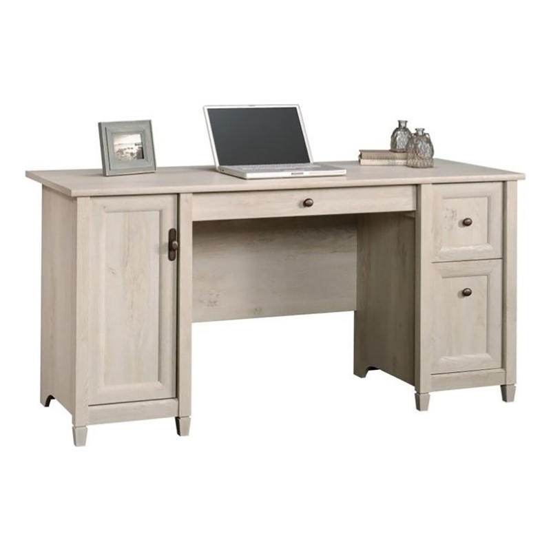 Pemberly Row Contemporary Wood Computer Desk in Chalked Chestnut