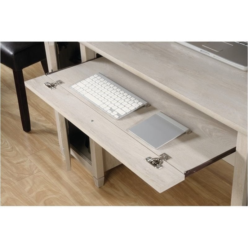 Pemberly Row Contemporary Wood Computer Desk in Chalked Chestnut