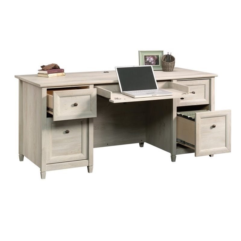 Pemberly Row Engineered Wood 4-Drawers Office Executive Desk in Chalked Chestnut