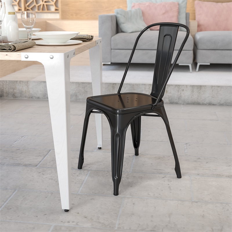 Pemberly Row Metal Stackable Dining Chair in Black