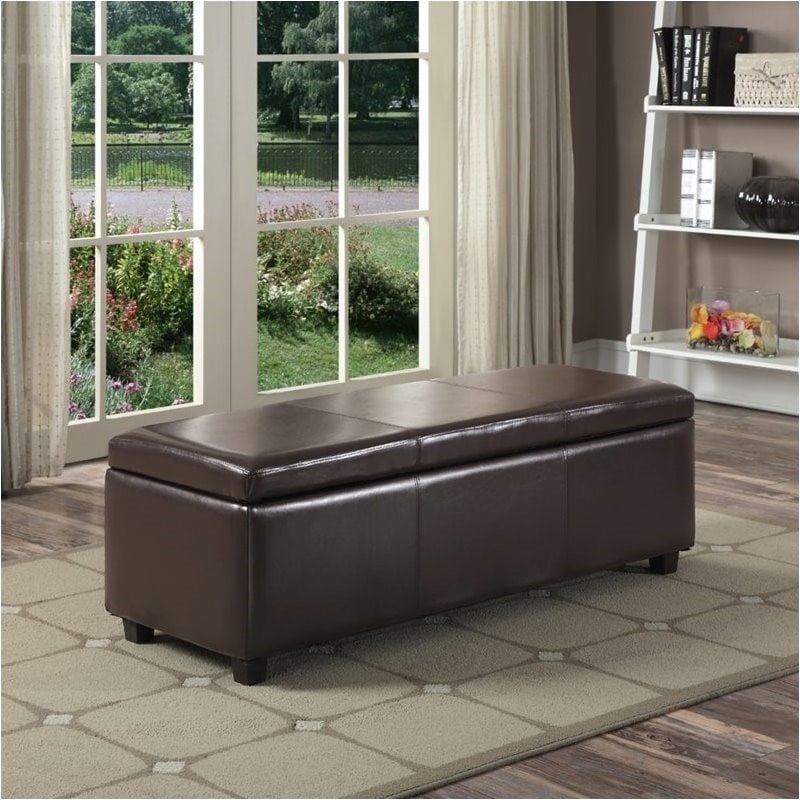 Pemberly Row Faux Leather Storage Bench in Brown