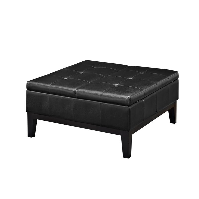 Pemberly Row Faux Leather Coffee Table, Black Leather Ottoman Coffee Table With Storage