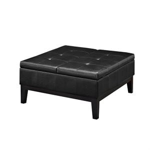 Pemberly Row Faux Leather Coffee Table Storage Ottoman in Black