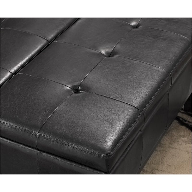 Pemberly Row Faux Leather Coffee Table Storage Ottoman in Black